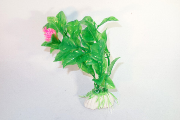 Kunstpflanze gr&uuml;n mit pinker Bl&uuml;te 10 cm Aquarium Dekoration