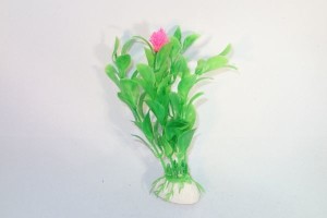 Planta artificial verde con flor rosa decoraci&oacute;n acuario 10 cm