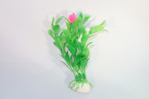 Plante artificielle verte avec fleur rose d&eacute;coration aquarium 10 cm