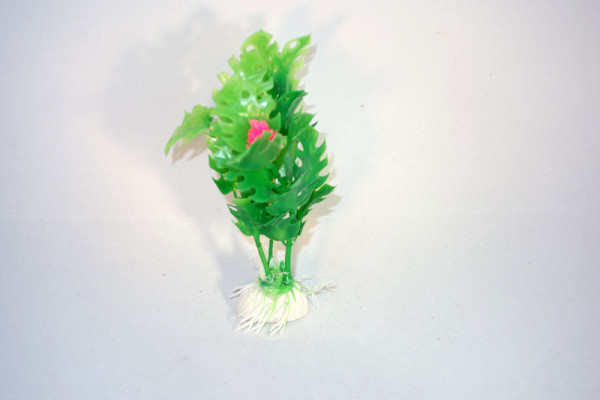 Kunstpflanze grün mit pinker Blüte 20 cm Aquarium Dekoration