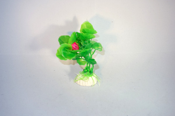 Kunstpflanze gr&uuml;n mit pinker Bl&uuml;te 20 cm Aquarium Dekoration