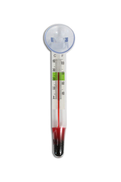 Aquarium glass thermometer with suction cup